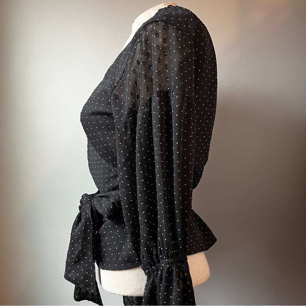 Club Monaco Darlana Wrap Blouse Black Polka Dot - Picture 8 of 14